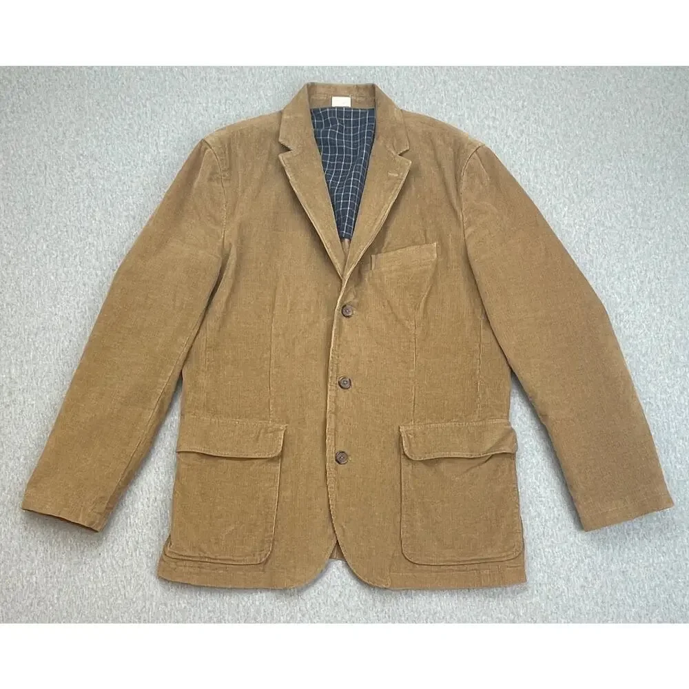J Crew Blazer Mens‎ Large Brown 100% Cotton Corduroy 3-Button Single Breasted